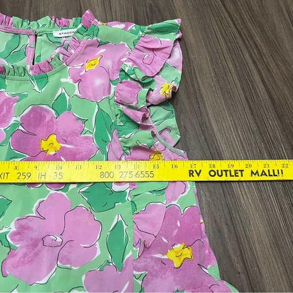 Staccato women sz M BRIDGET FLORAL TIERED RUFFLE DRESS - KELLY GREEN - Picture 9 of 12